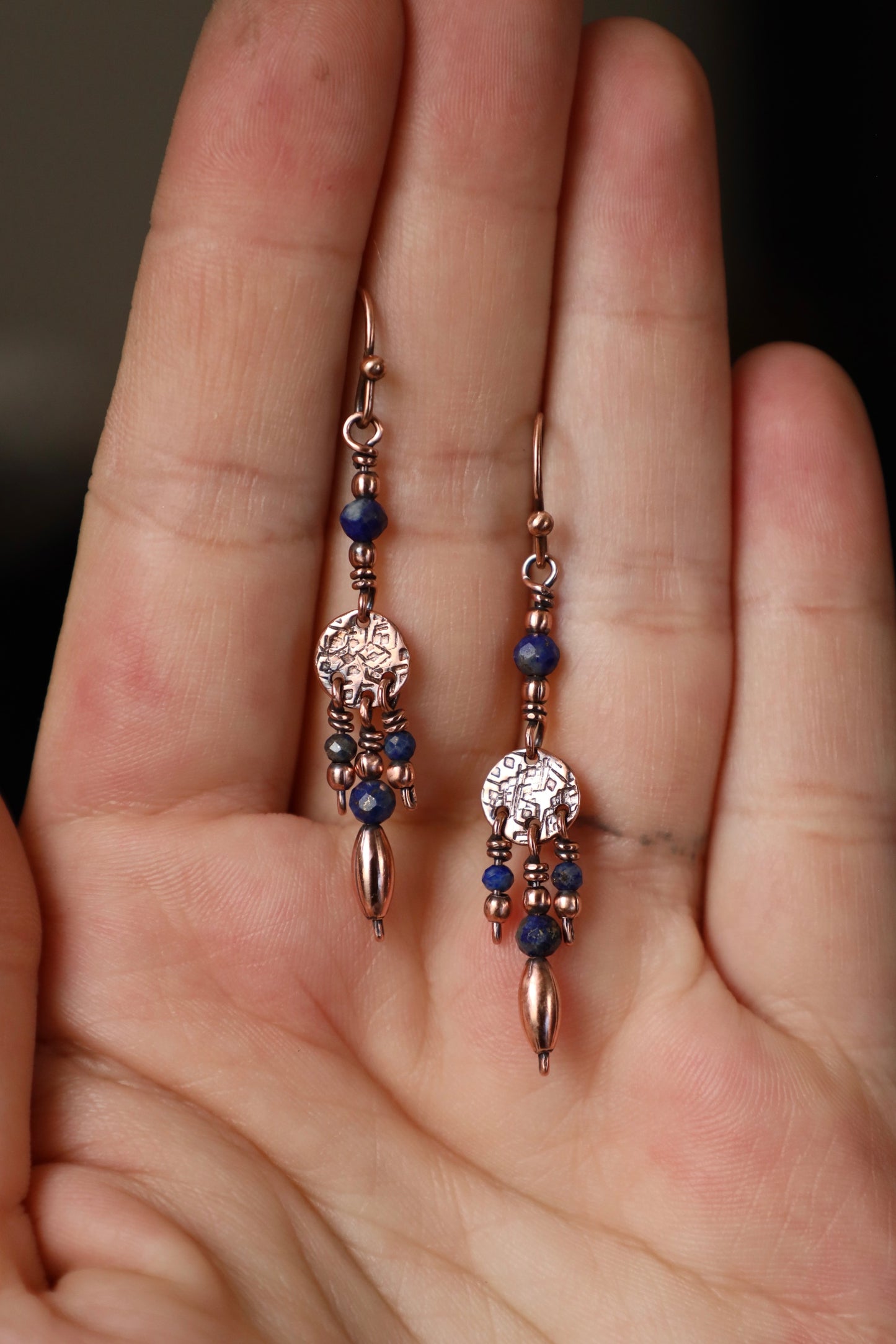 Boho Lapis Lazuli Earrings in Copper