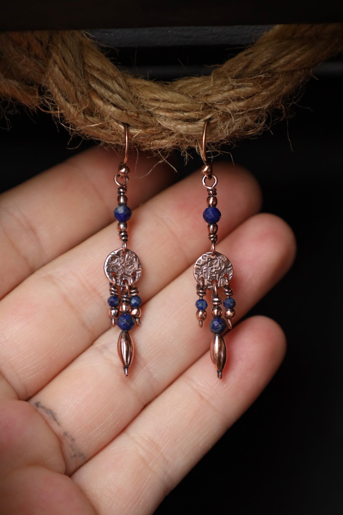 Boho Lapis Lazuli Earrings in Copper