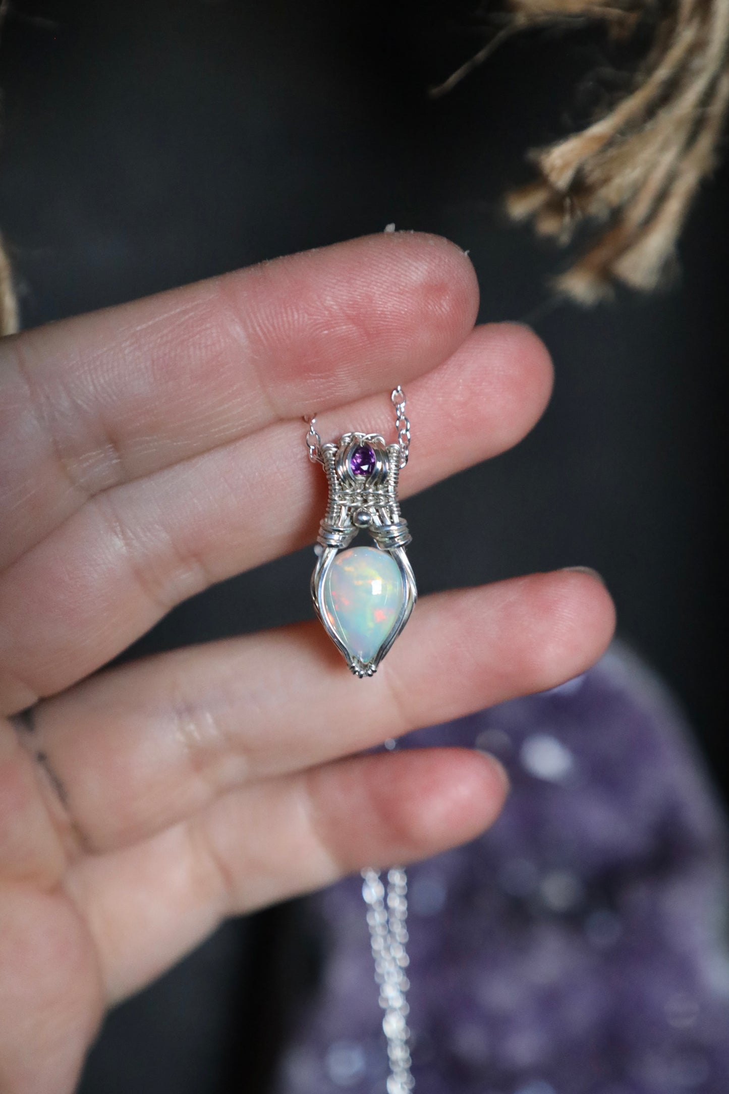 1.55 ct Opal and Amethyst Mini Pendant in Solid Sterling Silver