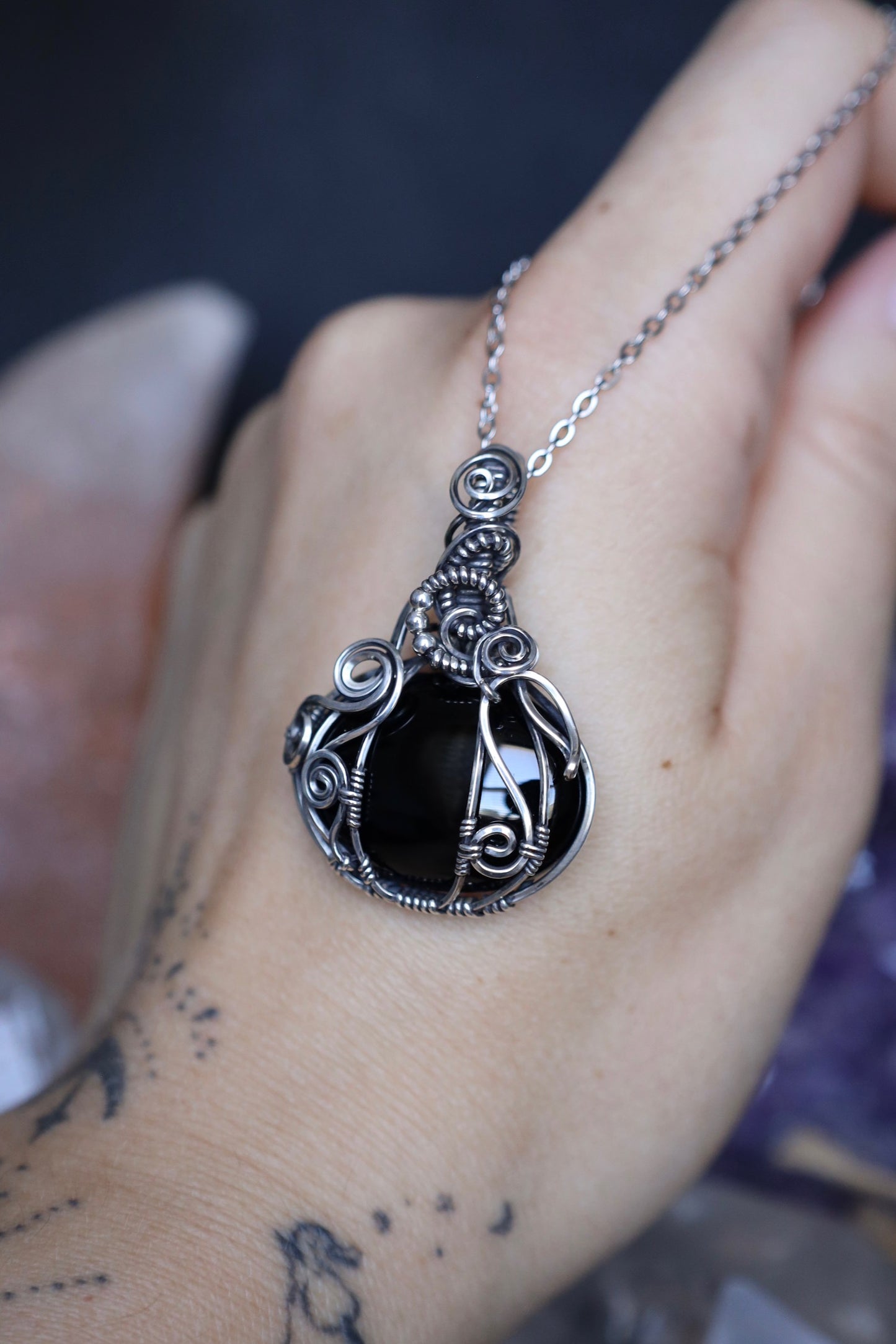 Black Agate Large Pumpkin in Solid Sterling Silver