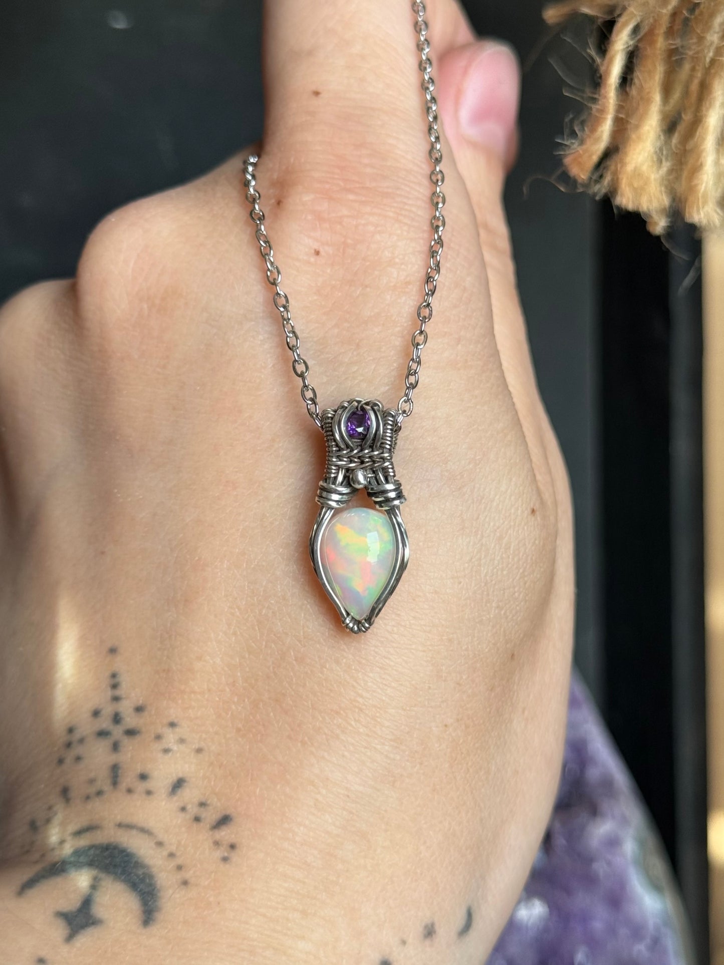 1.55 ct Opal and Amethyst Mini Pendant in Solid Sterling Silver