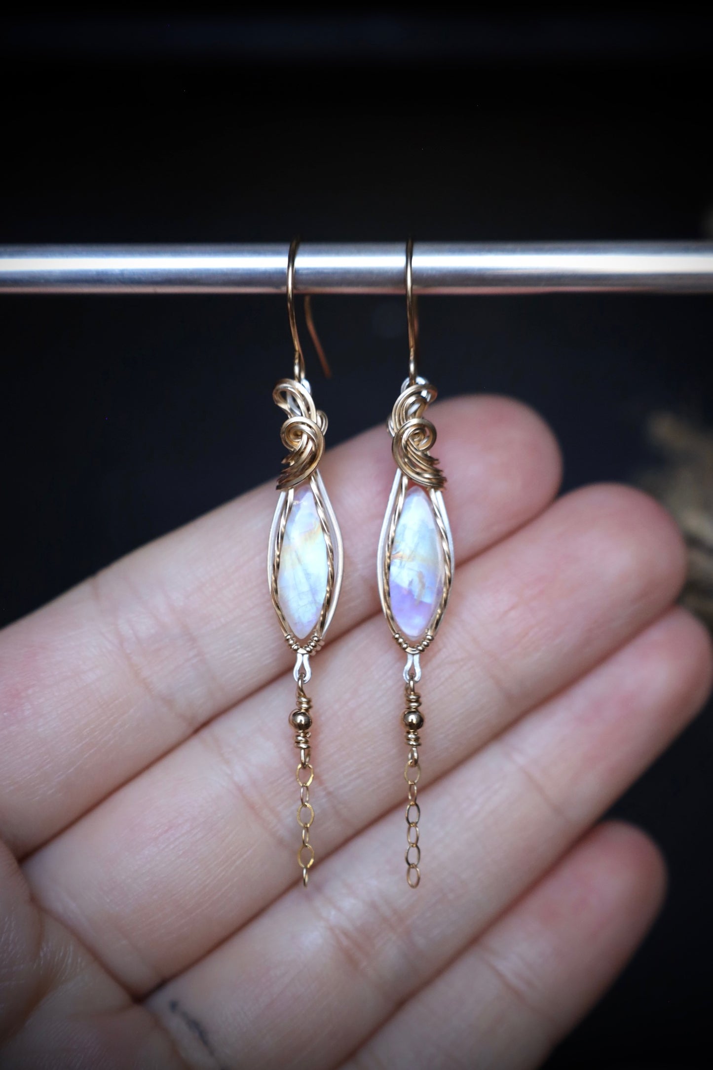 Rainbow Moonstone Earrings in 14k Gold-Fill and Solid Sterling Silver