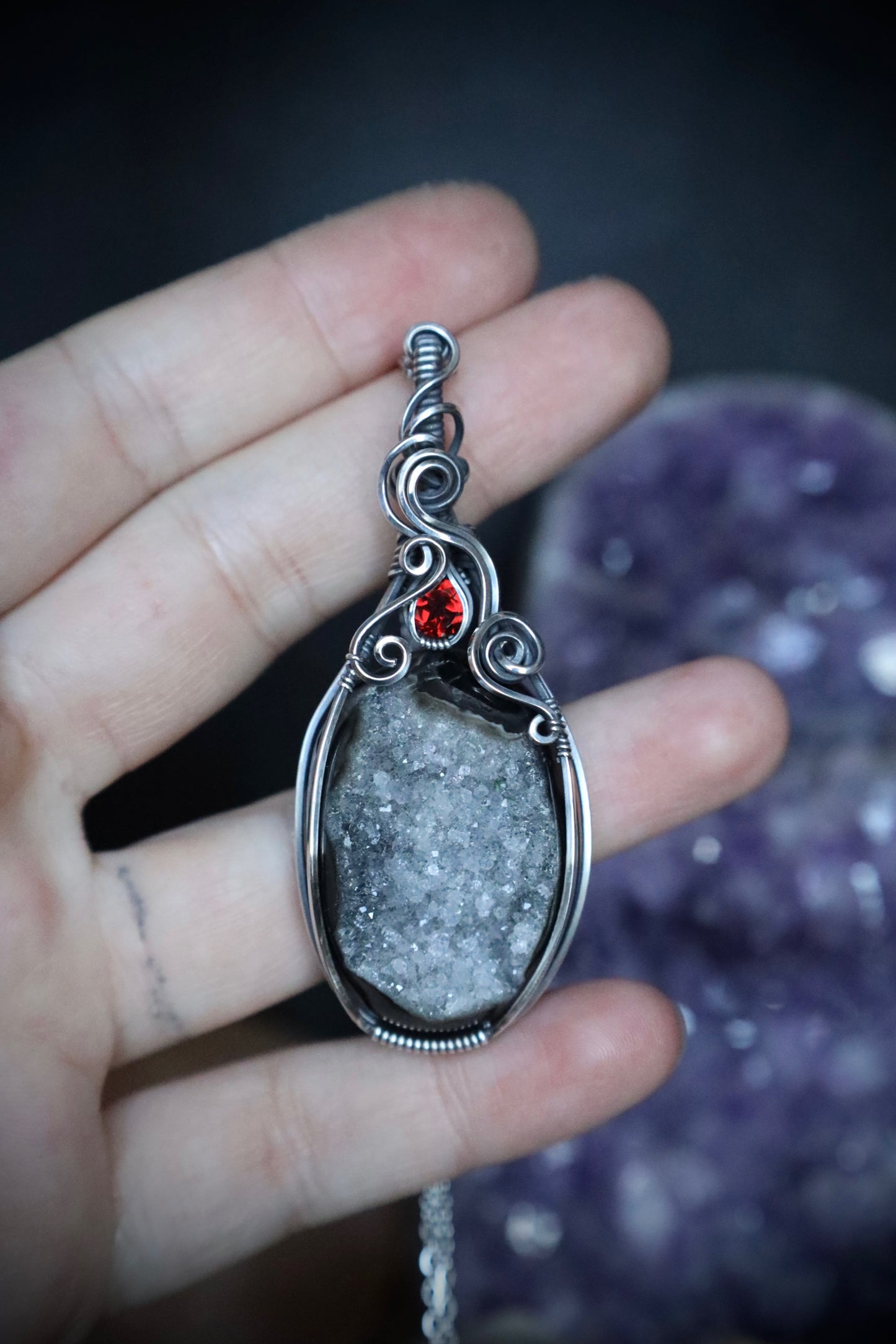 Garnet and Druzy Agate in Solid Sterling Silver