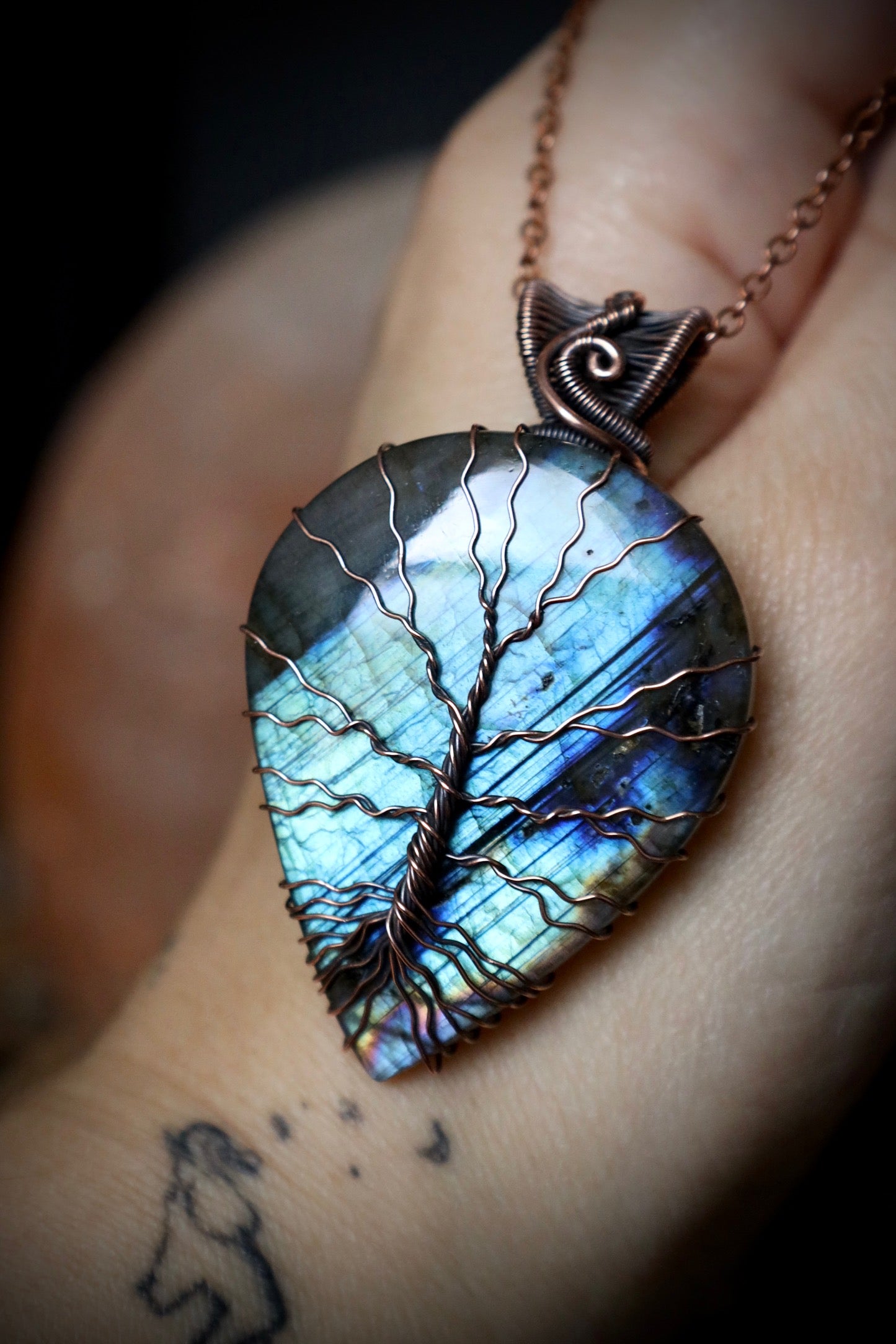 Labradorite Tree of Life Pendant in Copper