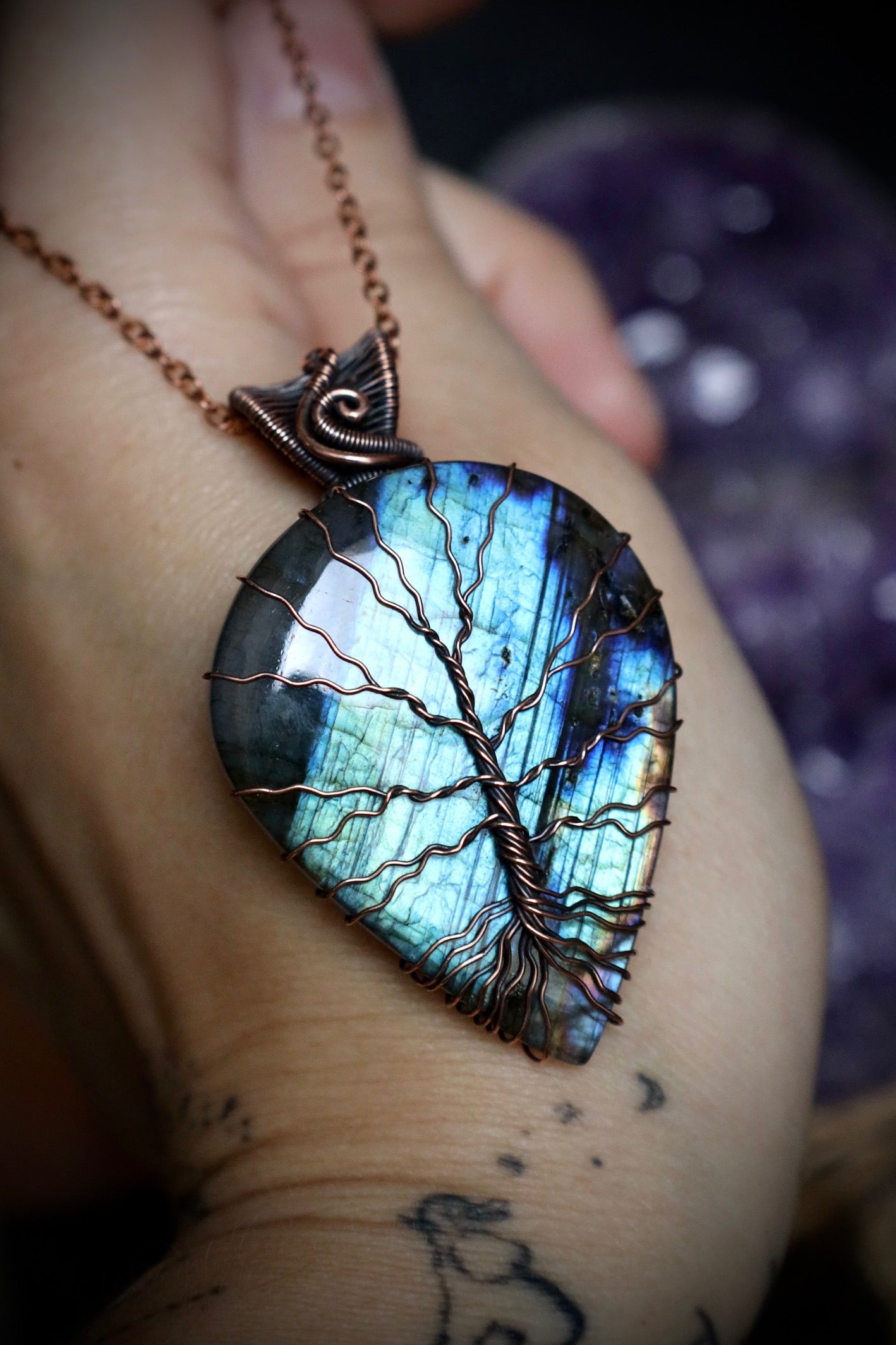 Labradorite Tree of Life Pendant in Copper