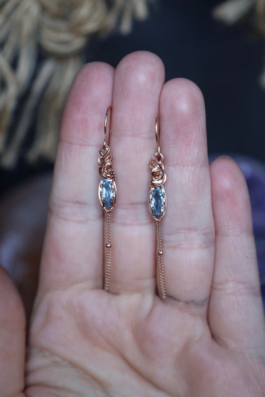 Blue Topaz Dangle Earrings in 14k Rose Gold Fill