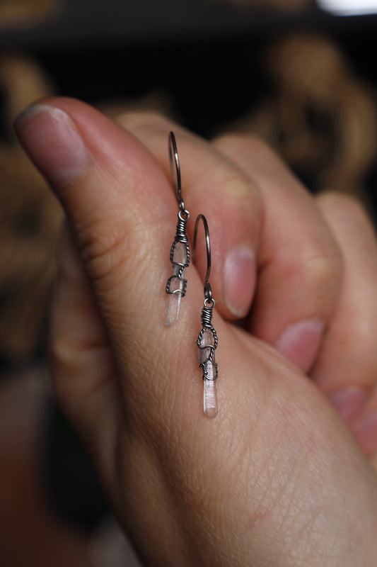 Raw Quartz Crystal Fine Silver Earrings