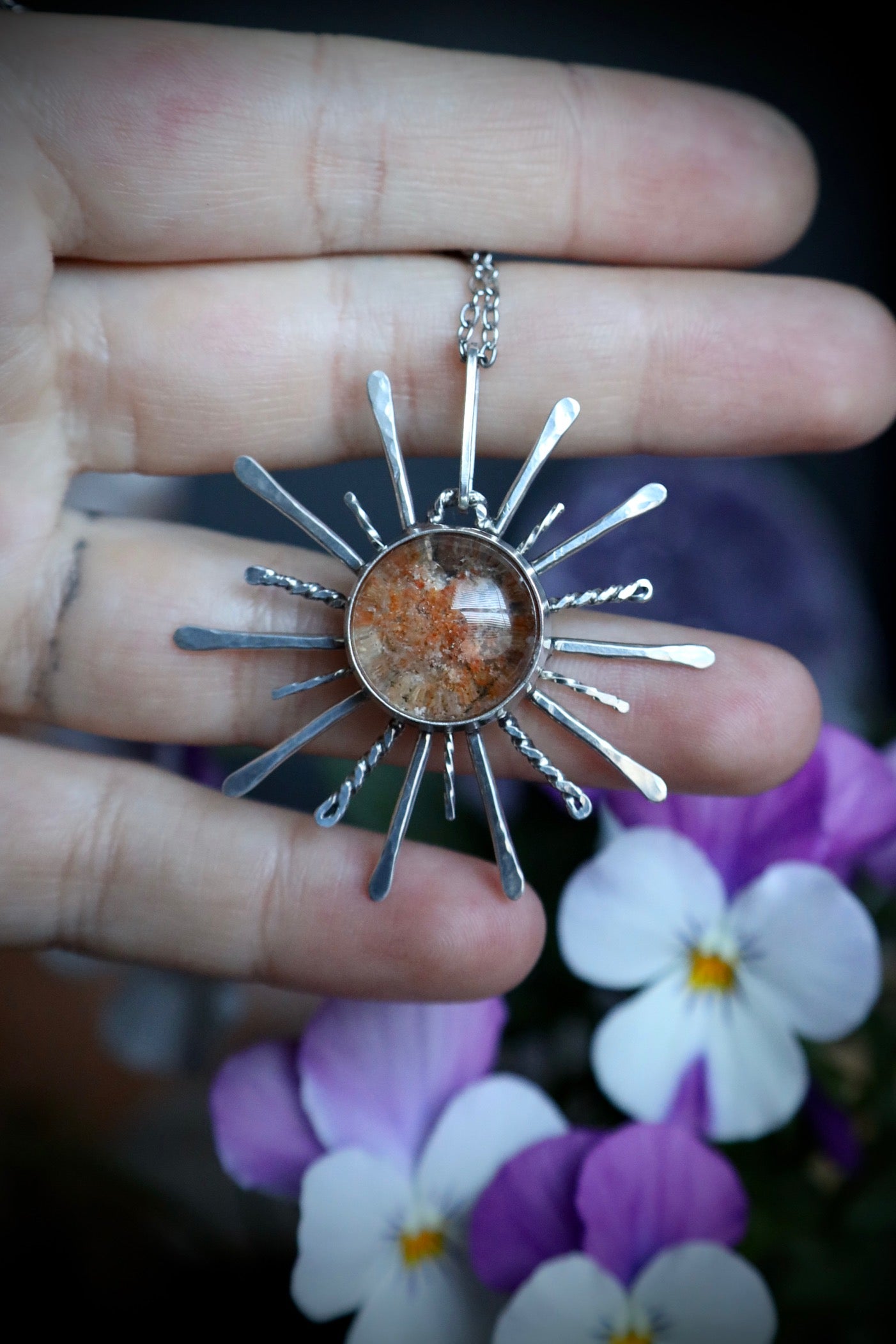 Lodolite Sun Pendant in Solid Sterling Silver