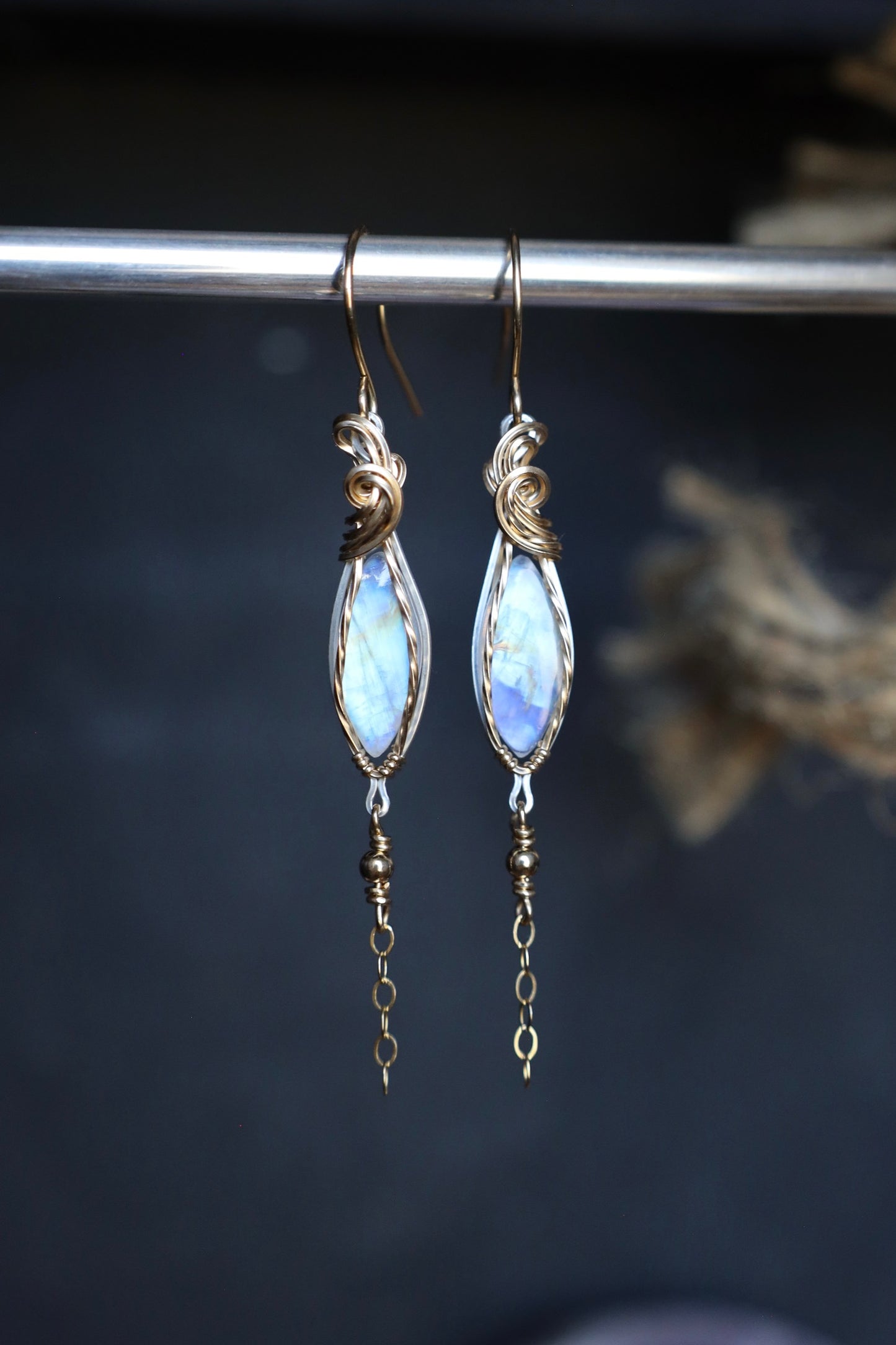 Rainbow Moonstone Earrings in 14k Gold-Fill and Solid Sterling Silver