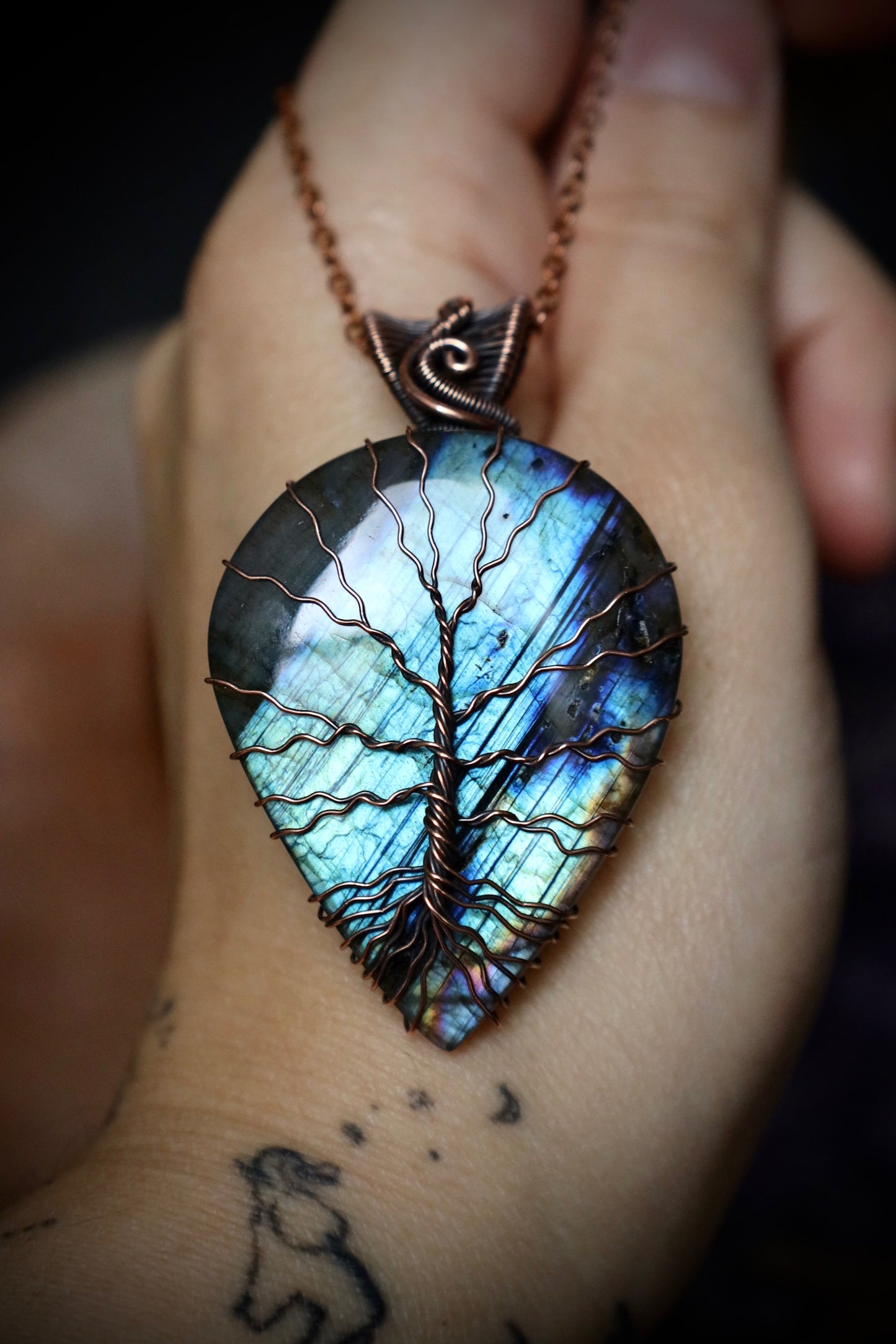 Labradorite Tree of Life Pendant in Copper