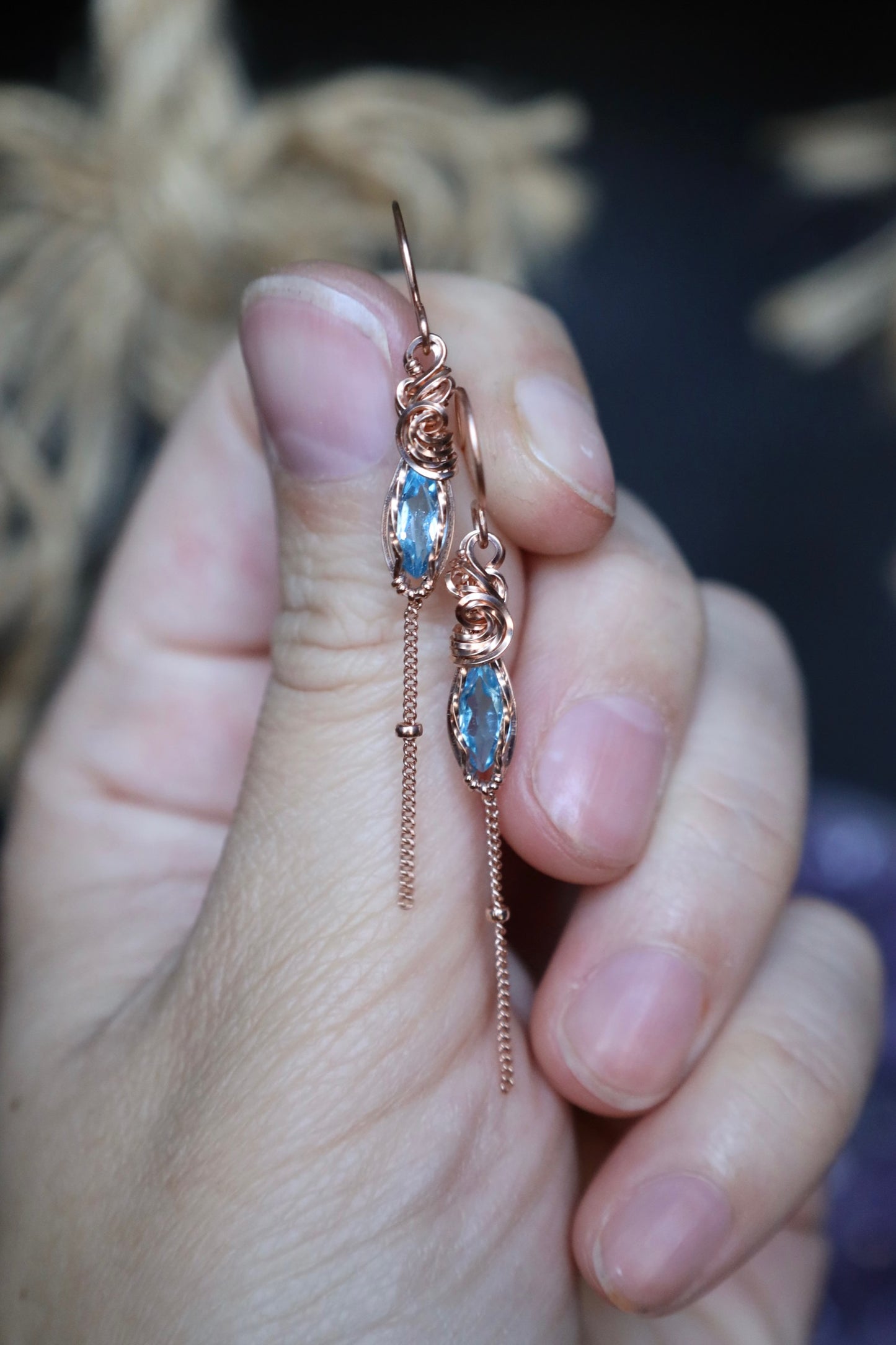 Blue Topaz Dangle Earrings in 14k Rose Gold Fill