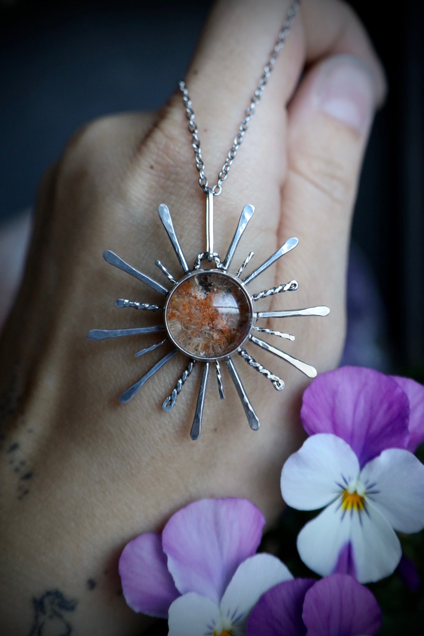 Lodolite Sun Pendant in Solid Sterling Silver