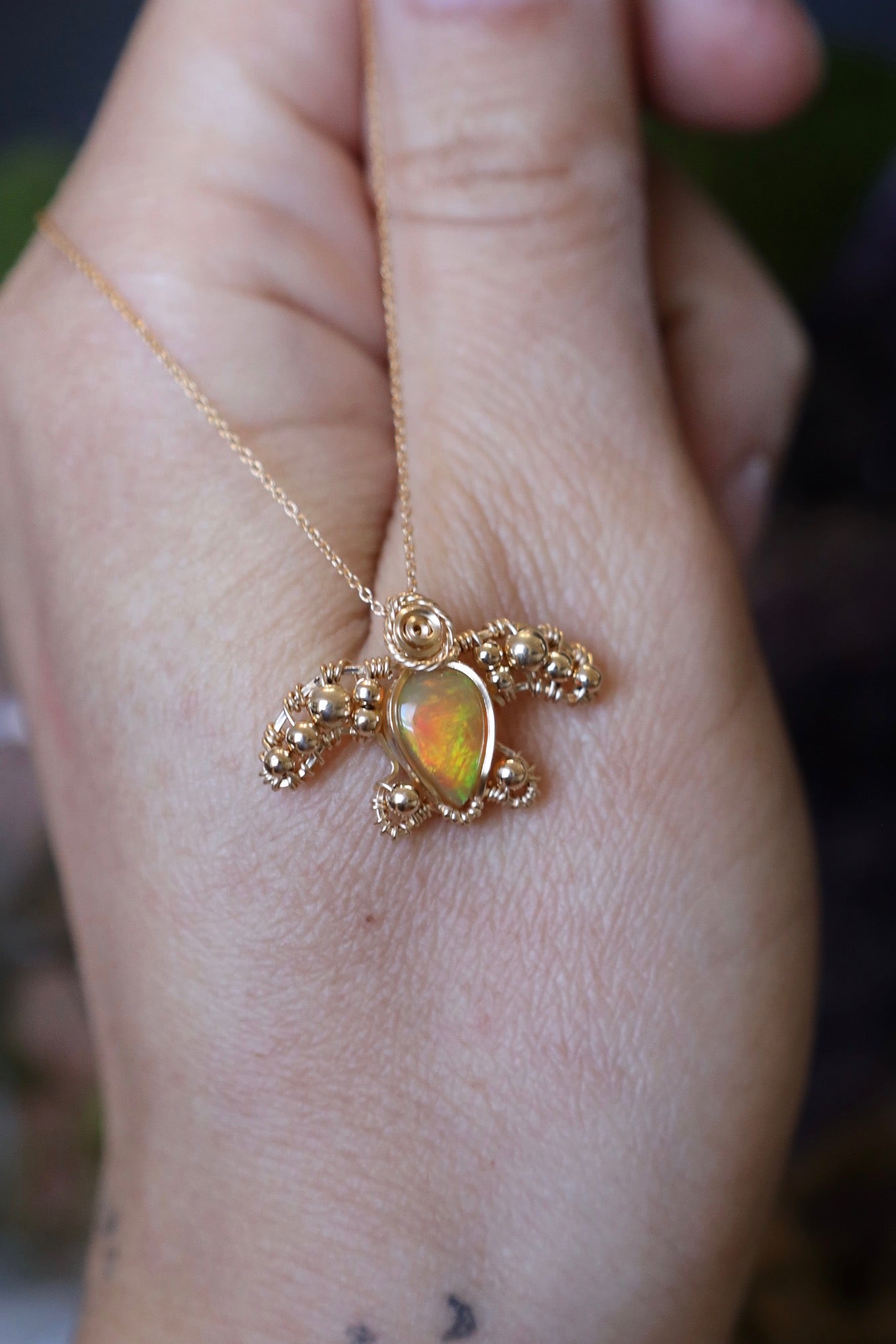 Opal Mini Turtle Pendant in 14k Gold Fill