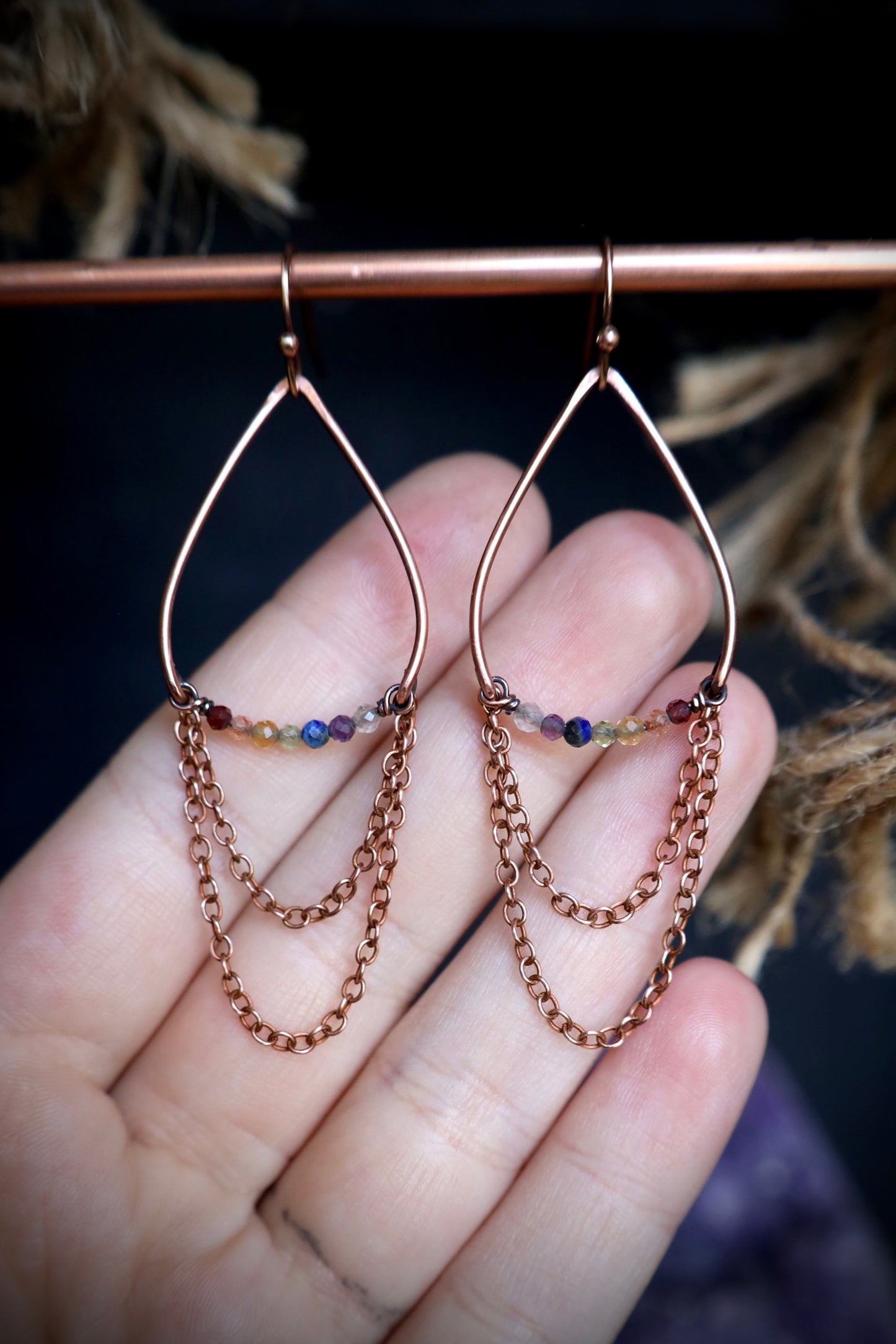 Rainbow Genuine Gemstone Copper Earrings