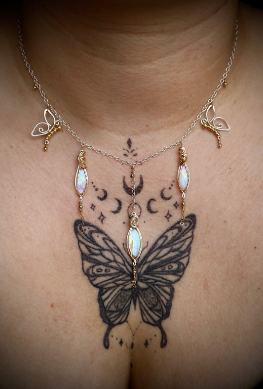 Moonstone Butterfly Necklace in 14k Gold Fill and Solid Sterling Silver