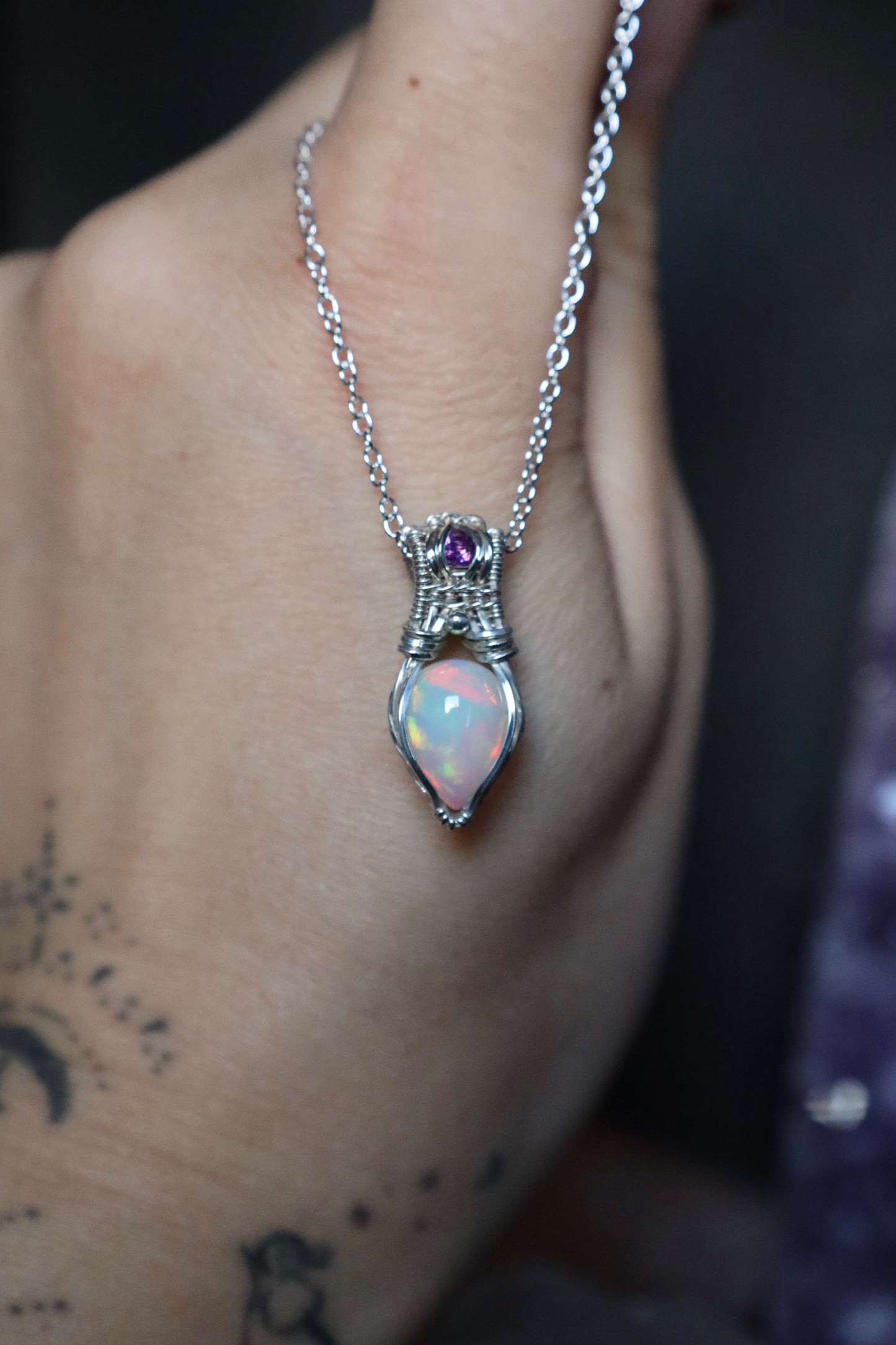 1.55 ct Opal and Amethyst Mini Pendant in Solid Sterling Silver