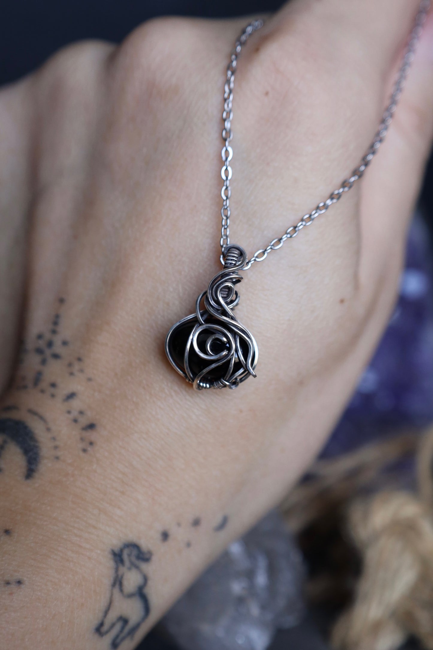 Black Agate Moon Mini Pumpkin in Solid Sterling Silver