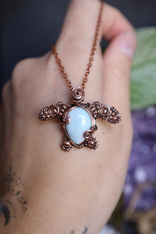 Copper Larimar Turtle Pendant (Medium)