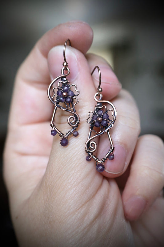 Amethyst Wildflower Earrings in Copper