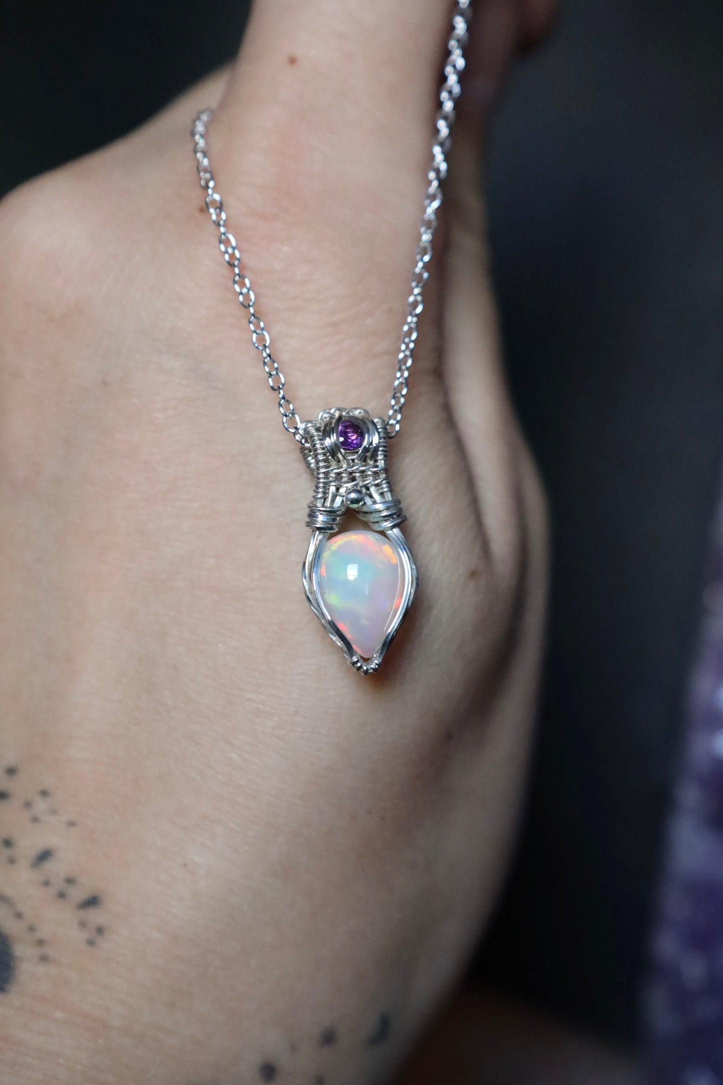 1.55 ct Opal and Amethyst Mini Pendant in Solid Sterling Silver