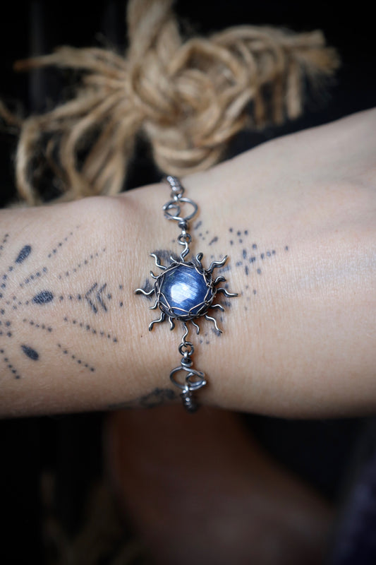 Kyanite Sun and Moon Bracelet in Silver