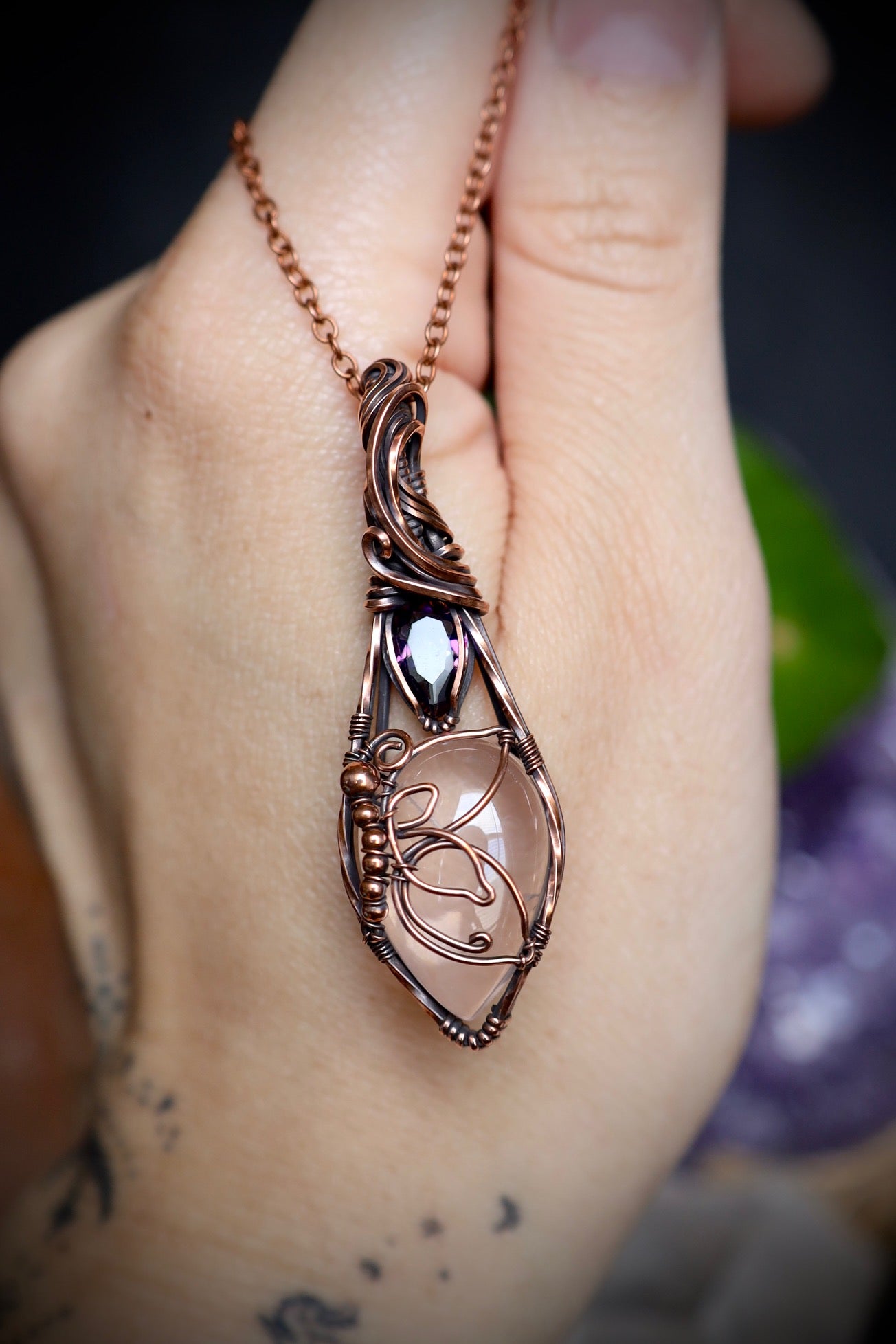 Rose Quartz and Mystic Topaz Butterfly Copper Pendant