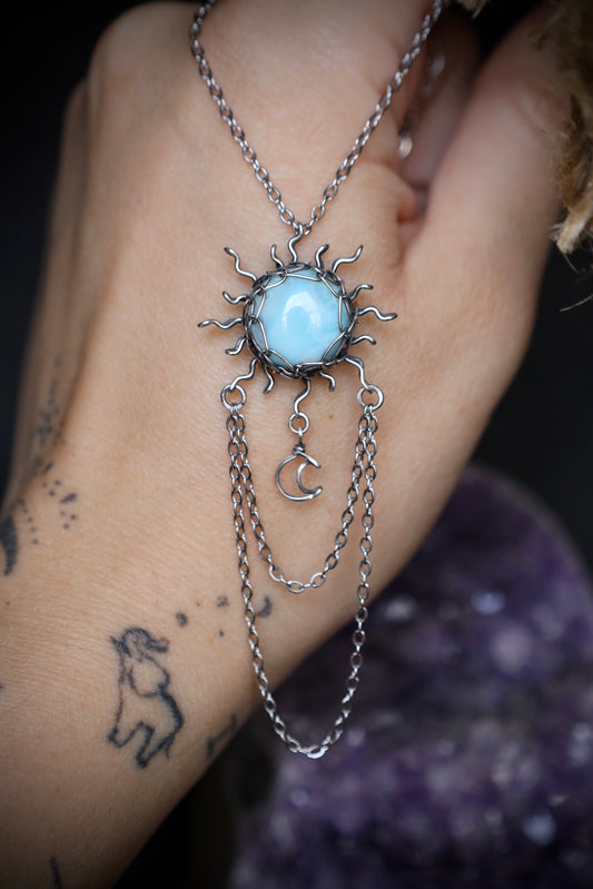 Larimar Sun and Moon Sterling Silver Necklace