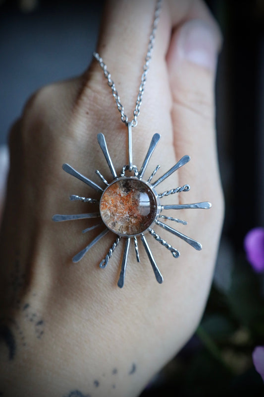 Lodolite Sun Pendant in Solid Sterling Silver