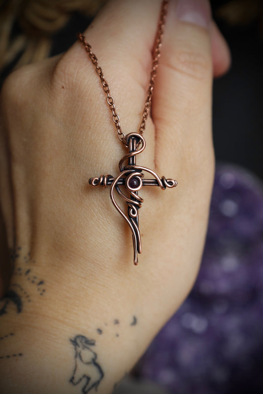 Amethyst Copper Cross Pendant